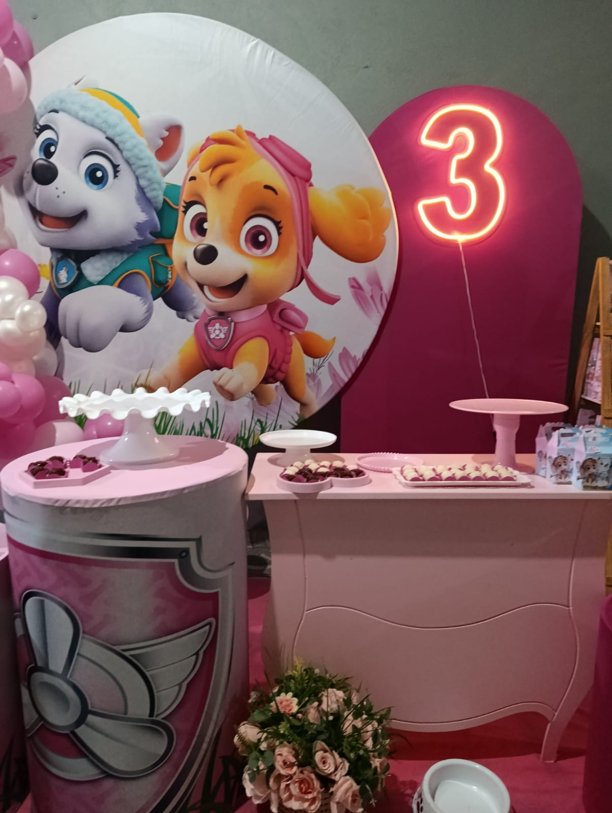 Decoração infantil feminina da Patrulha Canina em tons rosa